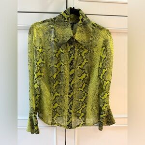 Bebe green and black reptile silk blouse